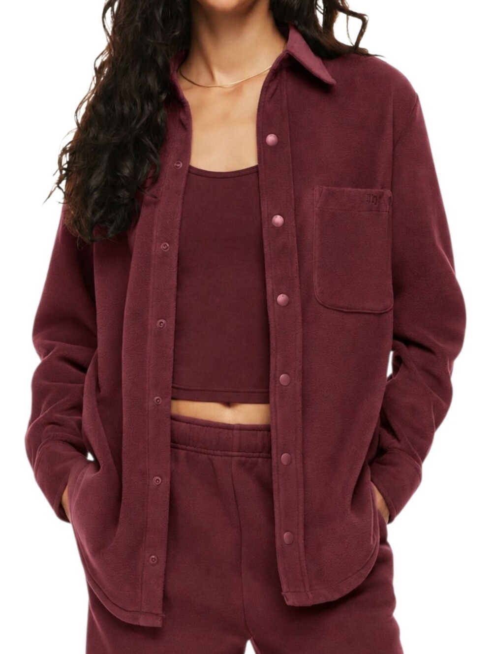 Aritzia TNA Sno Polar Fleece Shirt Women Small Dark Maroon Polartec